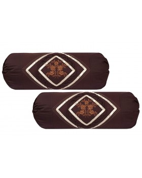 Embroidered Cotton Bolsters Cover (Pack Of 2, Coffee)